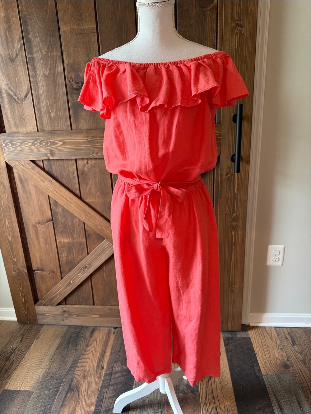 Tommy Bahama Coral Off-Shoulder Ruffle Jumpsuit with pockets